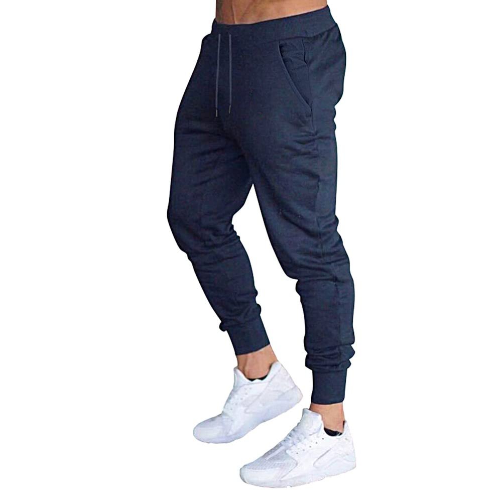 BUXKR Men's Slim Joggers Workout Pants for Gym Running and Bodybuilding Athletic Bottom Sweatpants with Deep Pockets,Navy,M