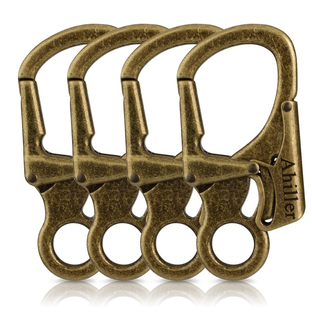 Ahiller Carabiner Clip, Double Anti-Misopening Locking Design, 3" Zinc Alloy Heavy Keychain for Outdoor Camping Hiking, Key Ring Clip (Bronze-4P)