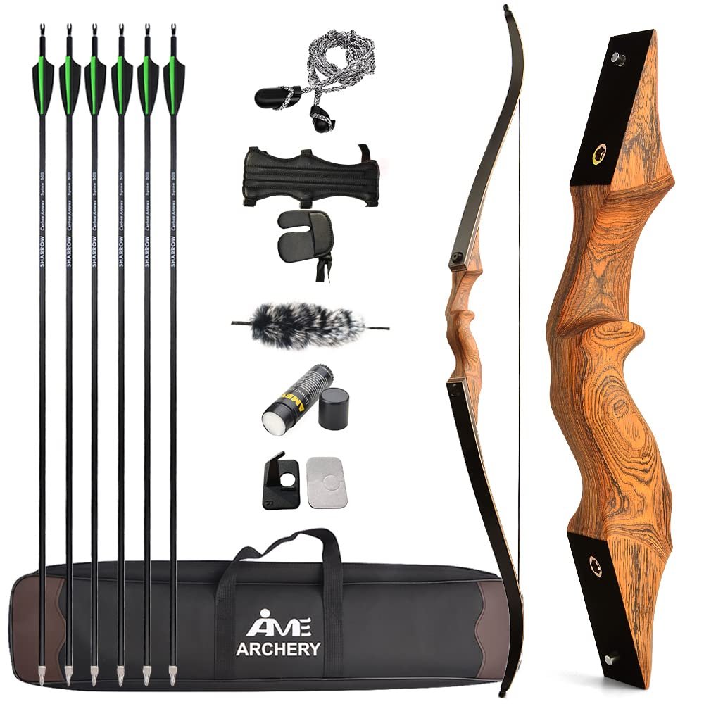 AMEYXGS 60" Archery Takedown Recurve Bow and Arrow Set for Adults and Youth 20-60LBS Hunting Bow with Bow Accessories for Outdoor Shooting Target Practice Right Handed (55LBS, Orange)