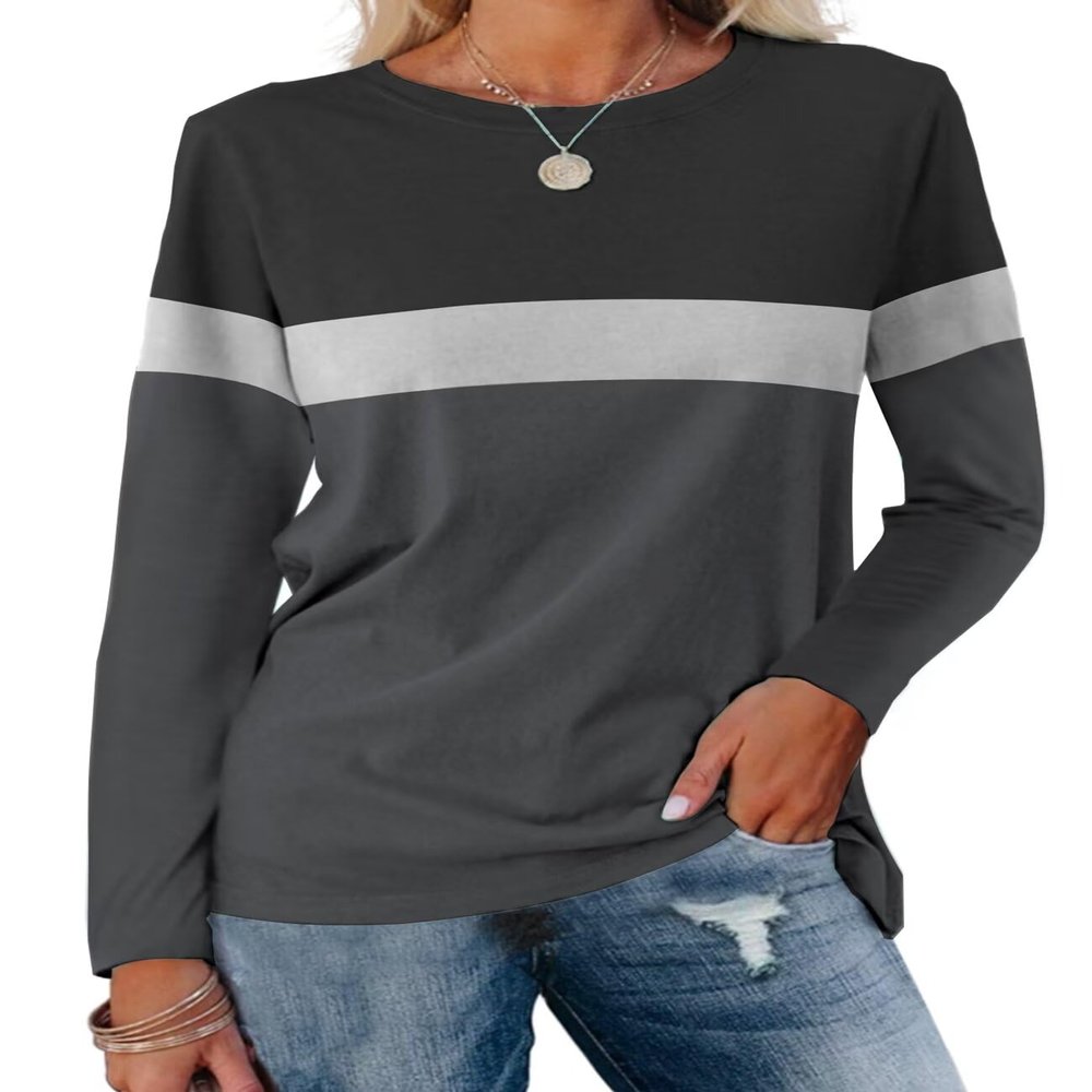 Minetom Women's Color Block Tunic Tops Casual Long Sleeve Shirts Round Neck Pullover