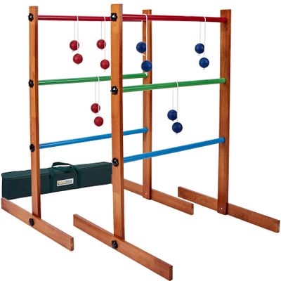 SpexDarxs Ladder Toss Outdoor Game, Wooden Golf Tossing Set with 6 Ball Bolas & Carrying Bag, Lawn Backyard Games for Teenager & Adult & Family