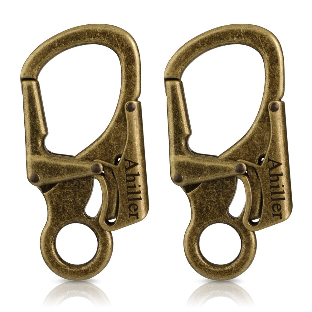 Ahiller Carabiner Clip, Double Anti-Misopening Locking Design, 3" Zinc Alloy Heavy Keychain for Outdoor Camping Hiking, Key Ring Clip (Bronze-2P)
