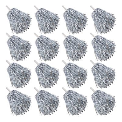16PCS Cheerleading Pom Poms Metallic Foil Plastic Pom Poms with Baton Handle for Game Sports Squads Dancing Party Football Basketball Club Spirit Sports Stage Performance Celebration (Silver)