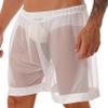 Hedmy Men's See-Through Mesh Swim Trunks Loose Boxer Shorts Underwear Beachwear Cover Ups White Medium view 2