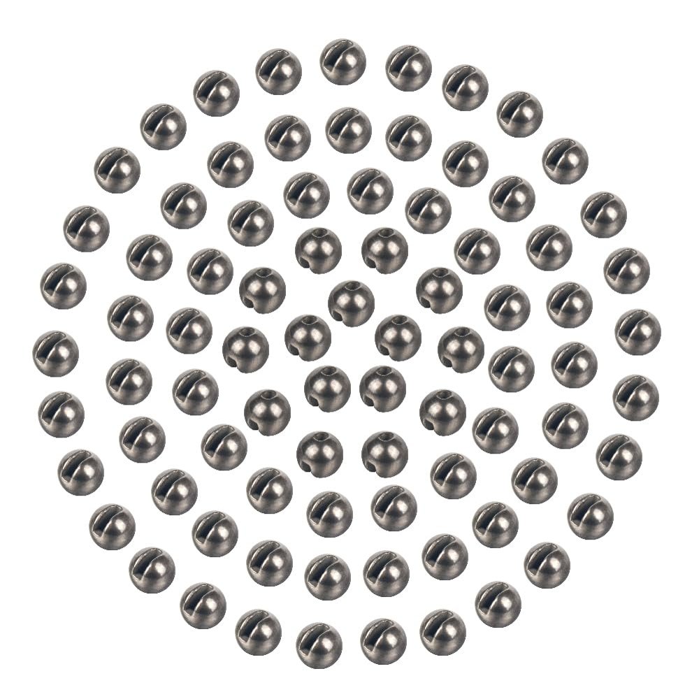 MUUNN 200pcs Tungsten Slotted Beads for Fly Tying, Sink Deeper and Faster 12 Colors/13 Sizes Slotted Tungsten Beads Fly Tying Beads Head Fly Tying Materials(Plain,3.3mm)