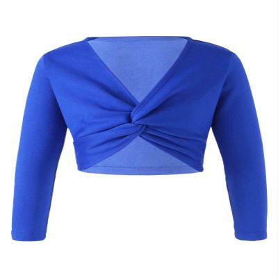 Aislor Kids Girls Ballet Dance Yoga Gym Active Crop Tops V Neck Long Sleeve T-Shirt Shrug Crop Tops Blouses Dancewear Royal Blue Knot Ruch 7-8 Years