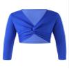 Aislor Kids Girls Ballet Dance Yoga Gym Active Crop Tops V Neck Long Sleeve T-Shirt Shrug Crop Tops Blouses Dancewear Royal Blue Knot Ruch 7-8 Years view 1