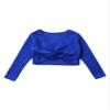 Aislor Kids Girls Ballet Dance Yoga Gym Active Crop Tops V Neck Long Sleeve T-Shirt Shrug Crop Tops Blouses Dancewear Royal Blue Knot Ruch 7-8 Years view 3