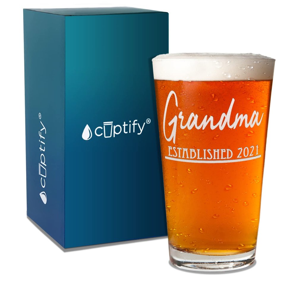 Grandma Established 2021 Engraved on 16 oz Beer Glass Pint Unique Grandmother Gift Idea for Baby Announcement, New Grandma, Her, Sister, New Baby, Grandparents Day
