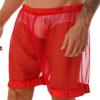 QinCiao Men's See Through Shorts Mesh Loose Breathable Underwear Cover up Boxer Trunks Red XX-Large view 2