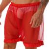 Hedmy Men's See-Through Mesh Swim Trunks Loose Boxer Shorts Underwear Beachwear Cover Ups Red X-Large view 2