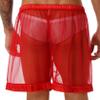 Hedmy Men's See-Through Mesh Swim Trunks Loose Boxer Shorts Underwear Beachwear Cover Ups Red X-Large view 3