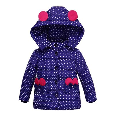 Baby Hooded Jacket Fashion Kids Coat Baby Girls Thick Coat Padded Dot Bow Winter Puffer Jacket Clothes(Dark Blue,1-2 Years)