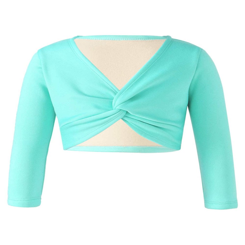 Oyolan Kids Girls Dance Crop Tops Ballet Sweater Long Sleeve Cardigan Shrug Wrap Top Dance Dress Cover Up Mint Green 5-6 Years