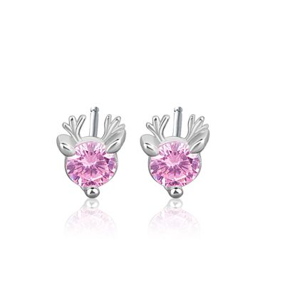 Set Elk Reindeer Antlers Crystal Stud Earrings Christmas for Women Teens Gift Jewelry Cubic Zirconia Rhinestone Luxury Christmas Earring Colorful Xmas Dainty Colorful-Pink