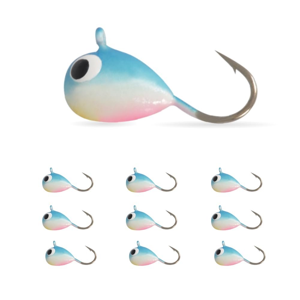 MUUNN 10Pack Glow Ice Fishing Jigs, Teardrop Tungsten Jigs for Panfish, HP61(6mm)