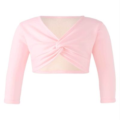 Oyolan Kids Girls Dance Crop Tops Ballet Sweater Long Sleeve Cardigan Shrug Wrap Top Dance Dress Cover Up Pink 11-12 Years