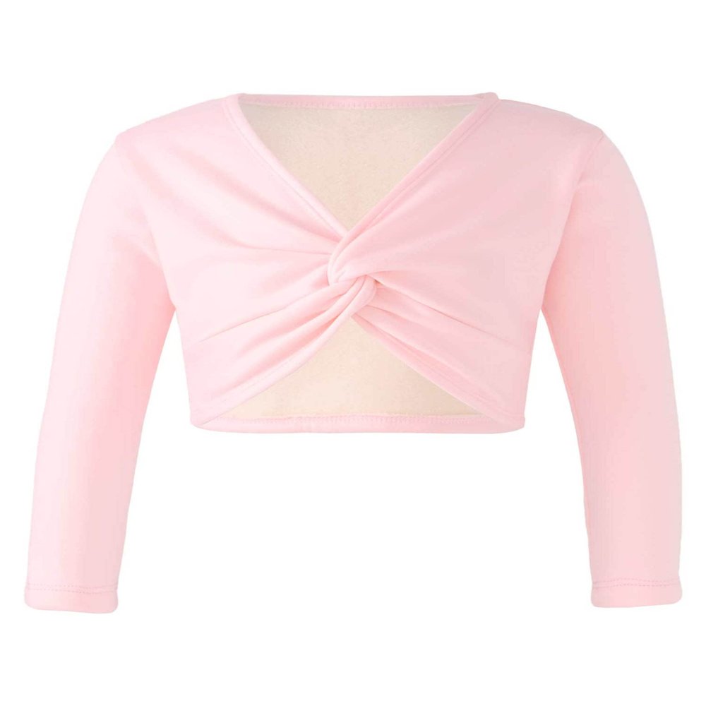 Oyolan Kids Girls Dance Crop Tops Ballet Sweater Long Sleeve Cardigan Shrug Wrap Top Dance Dress Cover Up Pink 11-12 Years