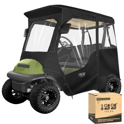 10L0L 2 Passenger Golf Cart Enclosure for Club Car Precedent/Onward/Tempo, All Weather Windproof Waterproof Rain Cover, 4-Sided Clear Window & Roll-up Zipper Door - Black