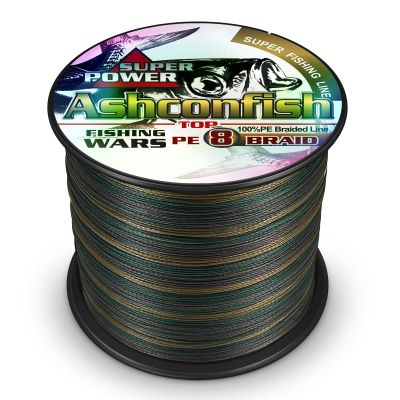 Ashconfish Braided Fishing Line- 8 Strands Super Strong PE Fishing Wire Heavy Tensile for Saltwater & Freshwater Fishing -Abrasion Resistant - Zero Stretch- 1000M/1093Yds 300LB Green Camouflage