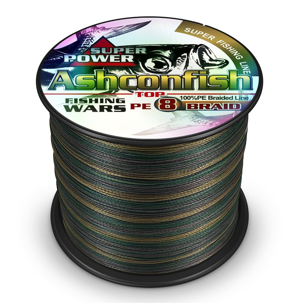 Ashconfish Braided Fishing Line- 8 Strands Super Strong PE Fishing Wire Heavy Tensile for Saltwater & Freshwater Fishing -Abrasion Resistant - Zero Stretch- 1000M/1093Yds 300LB Green Camouflage