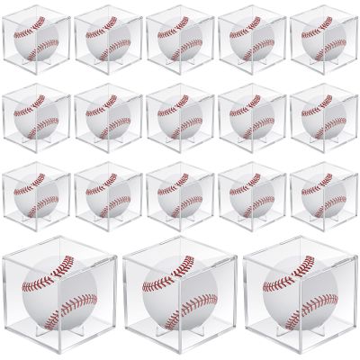 18 Pcs Baseball Display Case, Clear UV Protected Ball Holder Square Acrylic Baseball Cube Box Autograph Cases Storage for Display Official Size Standing, 3.15 Inches