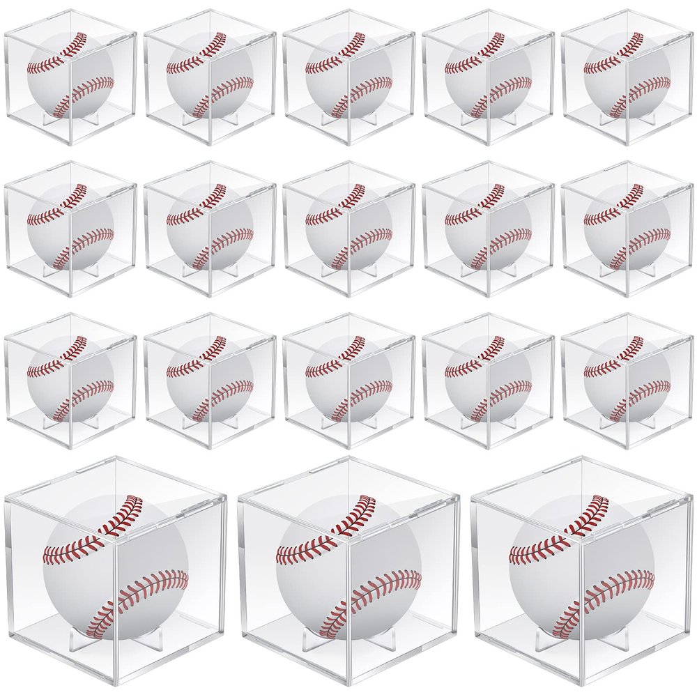 18 Pcs Baseball Display Case, Clear UV Protected Ball Holder Square Acrylic Baseball Cube Box Autograph Cases Storage for Display Official Size Standing, 3.15 Inches