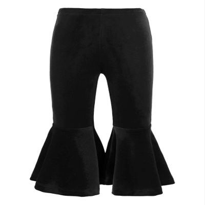 iiniim Baby Toddler Velvet Bell Bottoms Flared Pants with Ruffle Hem Kids Girls High Waist Leggings Trousers Black 12-18 Months