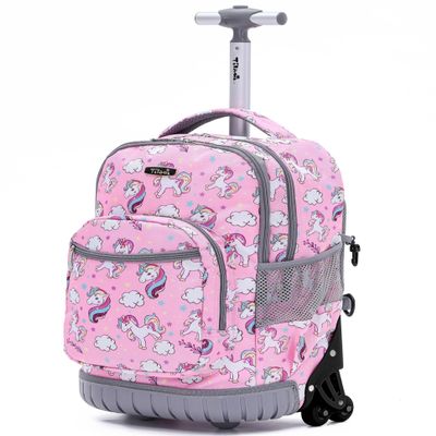 NEW TILAMI 18 Inch Rolling Backpack with Wheels for Girls Boys Kids Laptop Backpack School Travel, Pink Unicorn