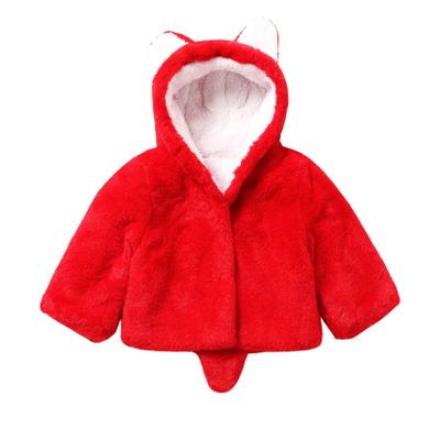 Duoremi Infant Baby Girls Long Sleeve Hooded Faux Fur Over Coat Princess Shoulder Cape Snowsuit Red 18-24 Months