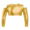 VernLan Girls Hip Hop Jazz Leotard Dance Shiny Metallic Long Sleeves Off Shoulder Crop Top Athletic T Shirt Gold 4 Years view 1