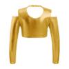 VernLan Girls Hip Hop Jazz Leotard Dance Shiny Metallic Long Sleeves Off Shoulder Crop Top Athletic T Shirt Gold 4 Years view 2
