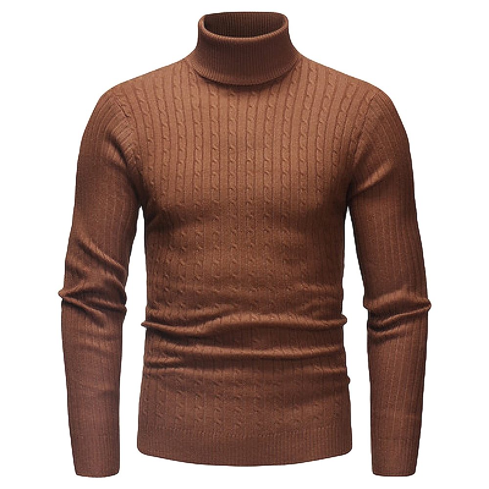 Kaxiya2021 Men's Slim Fit Turtleneck Sweater Cable Knit Thermal Pullover Regular Fit Casual Knitted Twisted Solid Jumpers (Brown,Large)