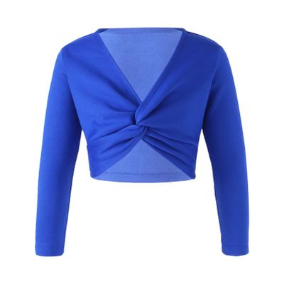 Aislor Little Kids Girls' Classic Thick Ballet Long Sleeve Wrap Top Leotards Ballet Cardigan for Gymnastics Performance Royal Blue 7-8 Years