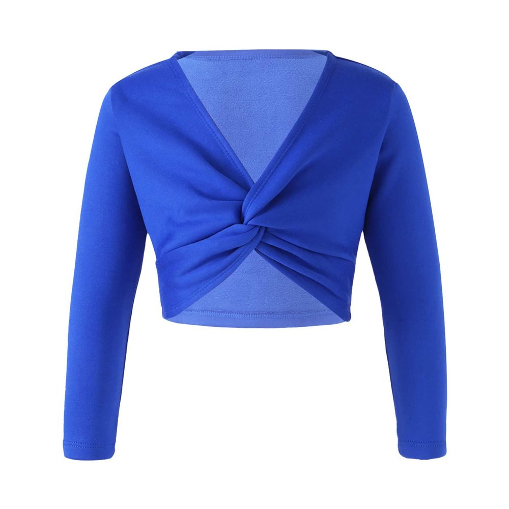 Aislor Little Kids Girls' Classic Thick Ballet Long Sleeve Wrap Top Leotards Ballet Cardigan for Gymnastics Performance Royal Blue 7-8 Years