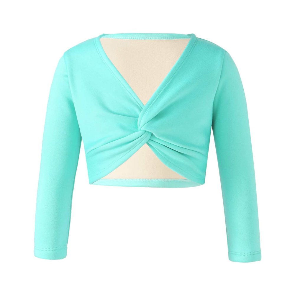Aislor Little Kids Girls' Classic Thick Ballet Long Sleeve Wrap Top Leotards Ballet Cardigan for Gymnastics Performance Mint Green 5-6 Years