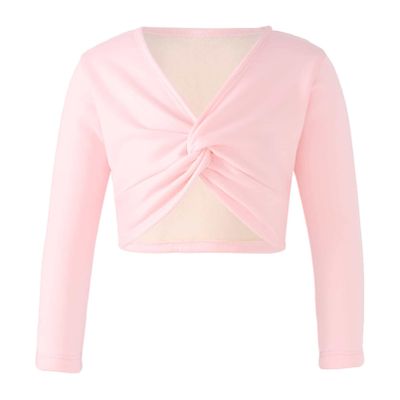 Aislor Little Kids Girls' Classic Thick Ballet Long Sleeve Wrap Top Leotards Ballet Cardigan for Gymnastics Performance Pink 7-8 Years