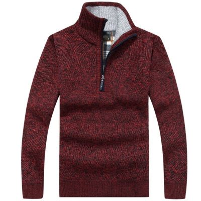 Men's Quarter Zip Fleece Sweaters Half-Zip Stand Collar Thermal Pullover Regular Knit Jumpers Warm Soft & Casual (Red,XX-Large)