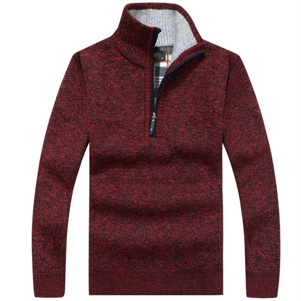 Men's Quarter Zip Fleece Sweaters Half-Zip Stand Collar Thermal Pullover Regular Knit Jumpers Warm Soft & Casual (Red,XX-Large)