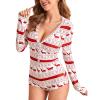 NUFIWI Women Christmas Pajamas Romper Bodycon Printed Jumpsuit Shorts Xmas One Piece Pjs Sleepwear(White Red Elk,L) view 1