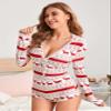 NUFIWI Women Christmas Pajamas Romper Bodycon Printed Jumpsuit Shorts Xmas One Piece Pjs Sleepwear(White Red Elk,L) view 3