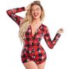 NUFIWI Women Christmas Pajamas Romper Bodycon Printed Jumpsuit Shorts Xmas One Piece Pjs Sleepwear(Red Plaid Snow,2XL) view 1