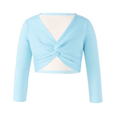 Aislor Little Kids Girls' Classic Thick Ballet Long Sleeve Wrap Top Leotards Ballet Cardigan for Gymnastics Performance Light Blue 7-8 Years