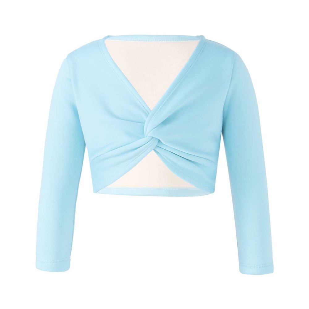 Aislor Little Kids Girls' Classic Thick Ballet Long Sleeve Wrap Top Leotards Ballet Cardigan for Gymnastics Performance Light Blue 7-8 Years