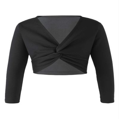 FEESHOW Kids Girls Long Sleeve Knitted Ballet Dance Wrap Top Cardigan Sweater Pullover Cropped Tops B Black 7-8 Years