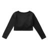 FEESHOW Kids Girls Long Sleeve Knitted Ballet Dance Wrap Top Cardigan Sweater Pullover Cropped Tops B Black 7-8 Years view 4