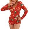NUFIWI Women Christmas Pajamas Romper Bodycon Printed Jumpsuit Shorts Xmas One Piece Pjs Sleepwear(Red Gingerbread Man,2XL) view 1
