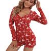 NUFIWI Women Christmas Pajamas Romper Bodycon Printed Jumpsuit Shorts Xmas One Piece Pjs Sleepwear(Elk Red,M) view 1