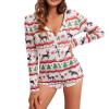 NUFIWI Women Christmas Pajamas Romper Bodycon Printed Jumpsuit Shorts Xmas One Piece Pjs Sleepwear(Green White Tree,2XL) view 1
