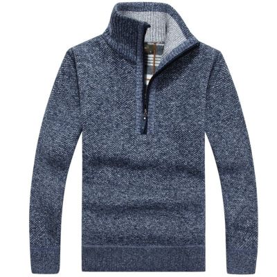 Kaxiya2021 Men's Quarter Zip Fleece Sweaters Half-Zip Stand Collar Thermal Pullover Regular Knit Jumpers Warm Soft & Casual (Blue,Medium)